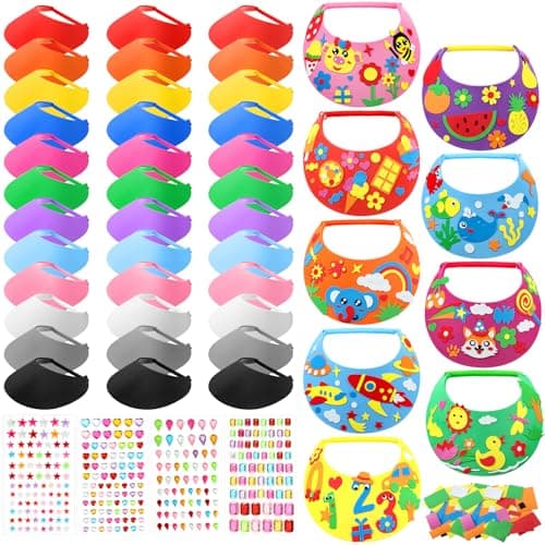 Funnysoft 76 Pcs DIY Foam Visors for Outdoor Activities with Summer Party Crafts and Stickers Assorted Color Sun Visor Foam Hats for Hawaiian Under The Sea Party Supplies