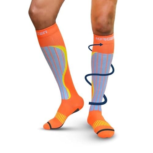 Sorgen Sports Compression Socks | 20-30 mm Hg | Running, Cycling, Marathon, Athletics & Indoor Training | Reduce Leg Cramps | Improve Performance & Support Recovery | Comfortable & Durable (Neon Orange, S/M)