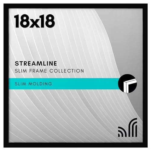 Americanflat 18x18 Picture Frame with Polished Plexiglass Streamline Collection Thin Border Square Frame for Wall Display Hanging Hardware Included Black