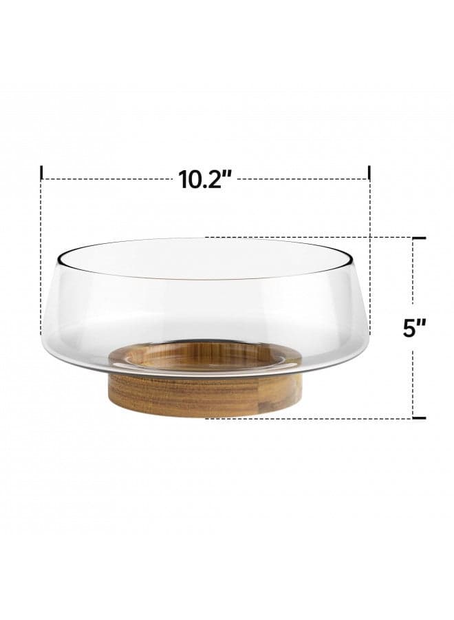 KITEISCAT Extra Large Glass Salad Bowl Set - Salad Bowls for Party with Acacia Wood Base and Salad Serving Utensils - Elegant and Practical Kitchen Must-Have