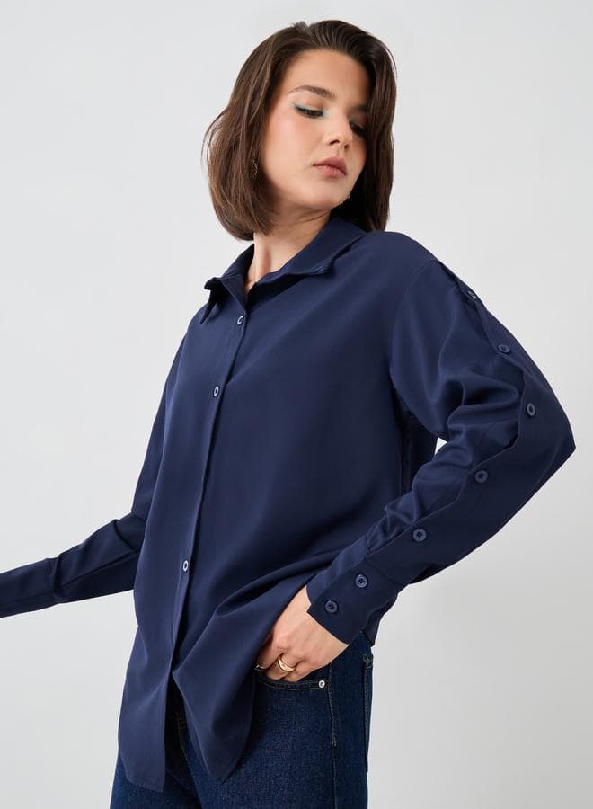Take Two Solid Spread Collar Oversized Shirt