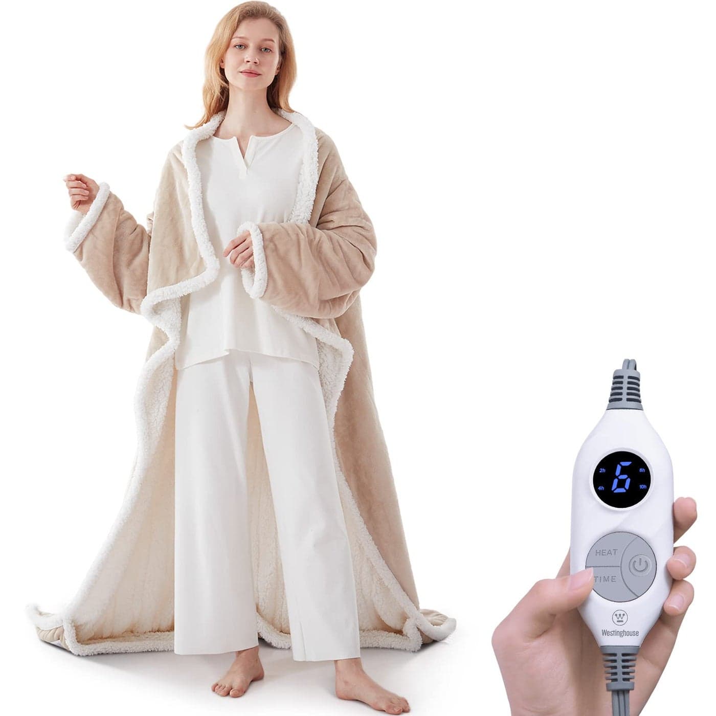 Westinghouse Electric Snuggle Throw Blankets with Foot Pocket Wearable Heated Blanket with Sleeves 6 Heating Levels 2 to 10 Hours Heating Time Settings 50 7018 Light Blue