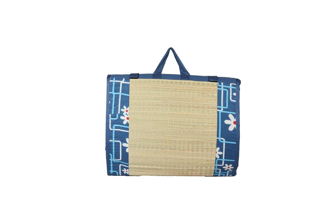CRAFT OF INDIA Foldable Korai Grass Chatai 3 X 6 ft 24MM Soft Thickness with Africana Blue Cotton Fabric Comfortable Sleeping Mat EcoFriendly Lightweight for Indoor Outdoor Use