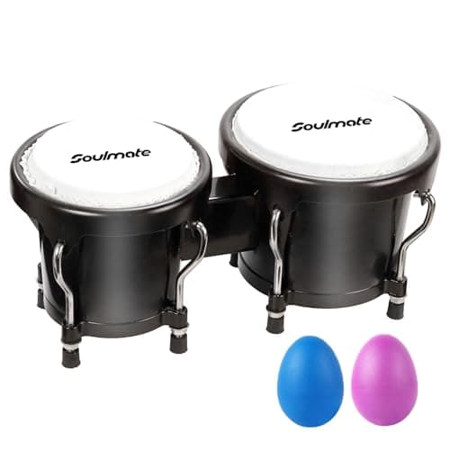 Soulmate Bongo Drum Set for Kids Beginners Adults 4 and 5 Transparent Percussion Bongos Drum with Tuning Wrench Natural FinishBlack