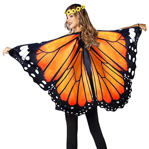 IROLEHOME Monarch Adult-Butterfly-Wings-Costume for Women Halloween Costumes Fairy Butterfly Cape and Flower Headband Party