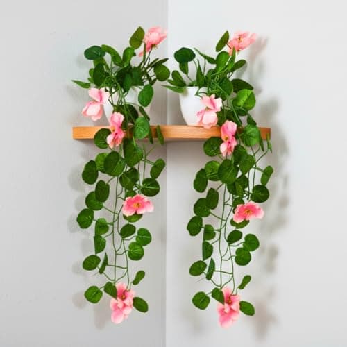 fancymart Artificial Hanging Pink Flower Plant with Small Pot (Pack of 2) – Decorative Floral Hanging Set for Living Room, Home, Office, Wall & Indoor Decoration