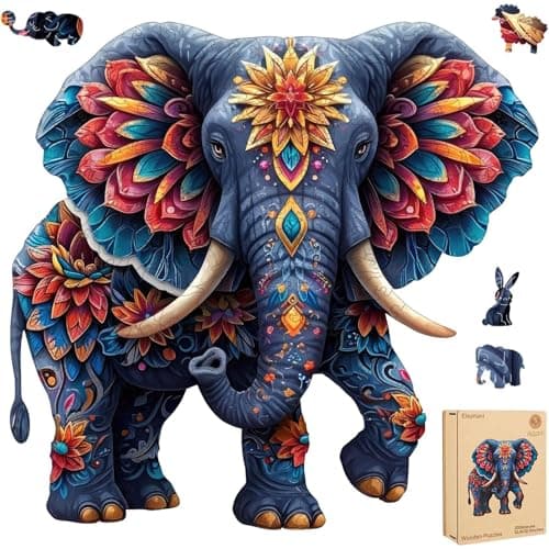 Delobil Elephant Wooden Puzzles for Adults Jigsaw Puzzles 300 Pieces Unique Shape Puzzles with Wooden Box Family Game Gift Fun Challenging Puzzles for Adults and Kids 126 x 121 Inch