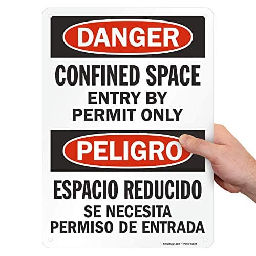 SmartSign "Danger - Confined Space, Entry By Permit Only" Bilingual Sign | 10" x 14" Plastic