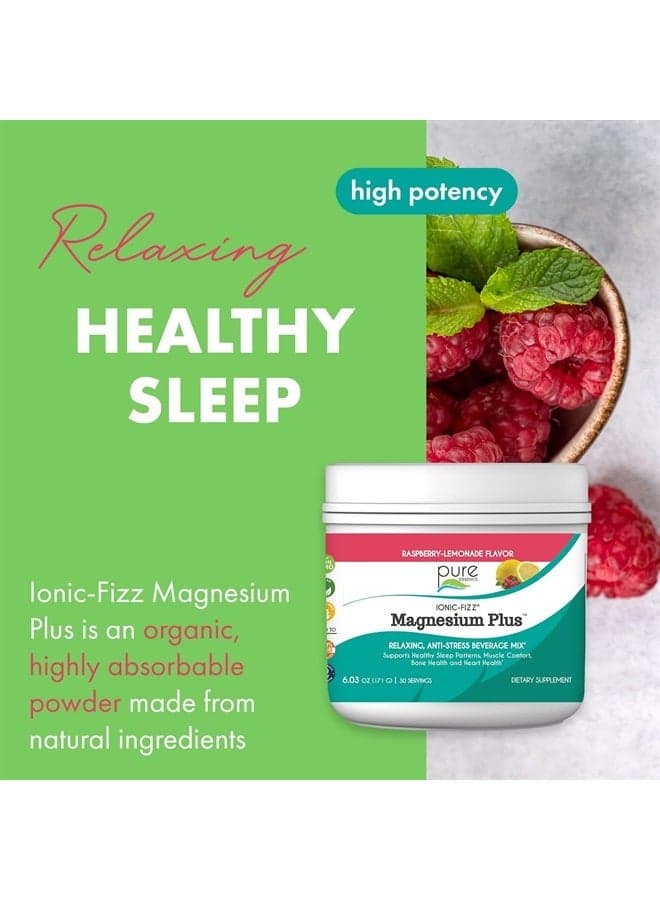 Pure Essence Labs Ionic Fizz Magnesium Plus, Anti-Stress Supplement Drink Powder, Gluten Free and Non-GMO Magnesium Powder (Raspberry Lemonade, 6.03 Ounce (Pack of 1))