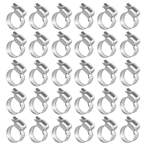 30PCS 304 Stainless Steel Hose Clamp Assortment Kit, 3/8'' - 5/8'' (10-16mm) Adjustable Worm Gear Fuel Line Clamp for Plumbing, Automotive And Mechanical Applications
