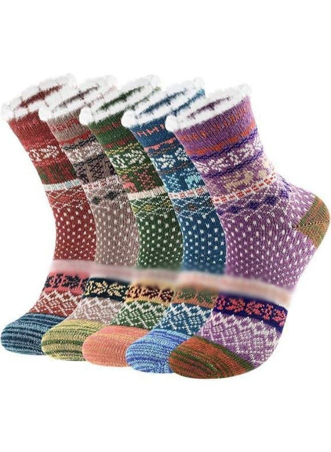 Women's Wool Socks, 5 Pairs Winter Warm Wool Socks, Multi, One Size, Crew Socks, Unisex-Adults, Female, Socks