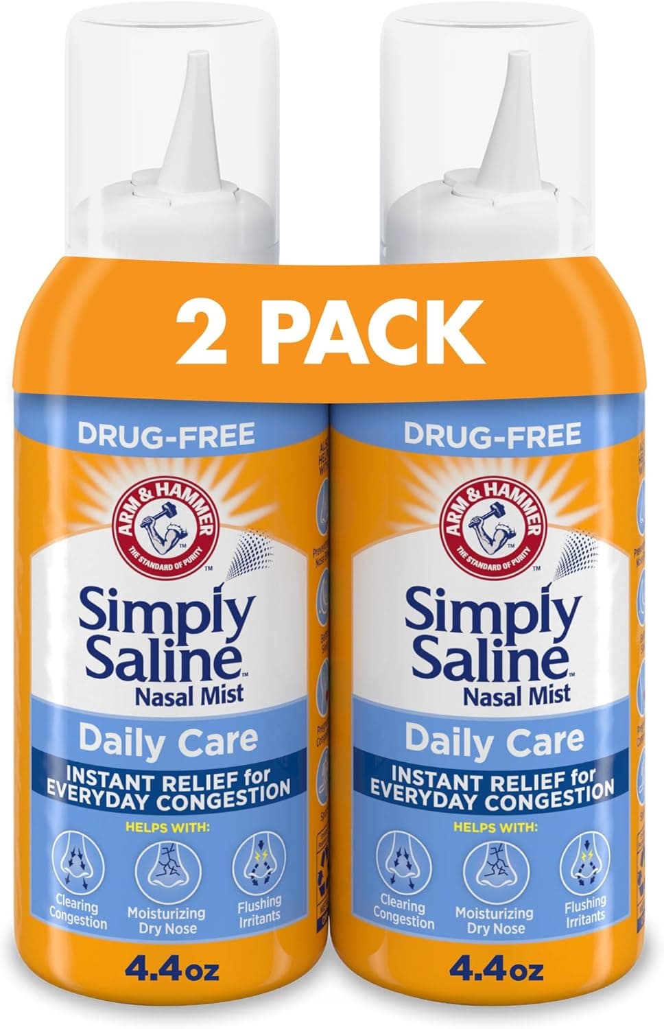 Arm & Hammer Simply Saline Daily Care Nasal Mist 4.4oz, Saline Nasal Spray, Drug-Free, 2-Pack