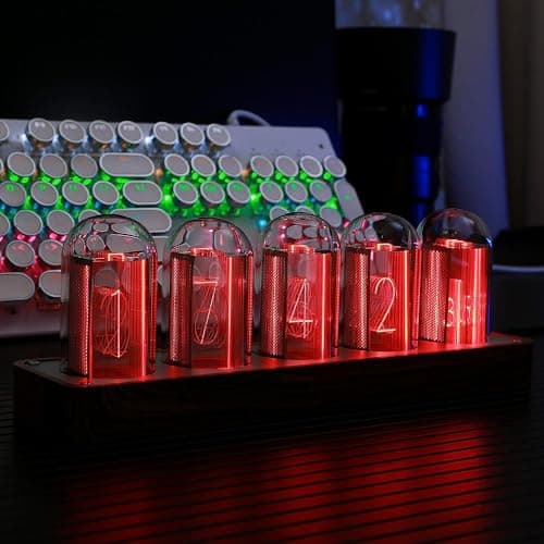 PESOMA Nixie Tube Electronic LED Clock, Wooden Digital Clock for Bedroom, Alarm,Desk & Shelf Clock,12/24h Display, Alarm USB Powered- A Retro Gift to Decorate Your Desk and Bedroom (Multicolour)