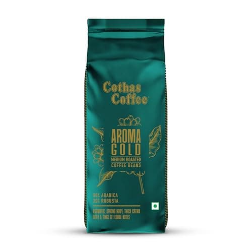 Cothas Aroma Gold Medium Roasted Coffee Beans | 80% Arabica - 20% Robusta Speciality Whole Beans | Aromatic with Floral Notes, Rich & Strong-Bodied Taste | Ideal for Coffee Connoisseurs | 250 g Pack