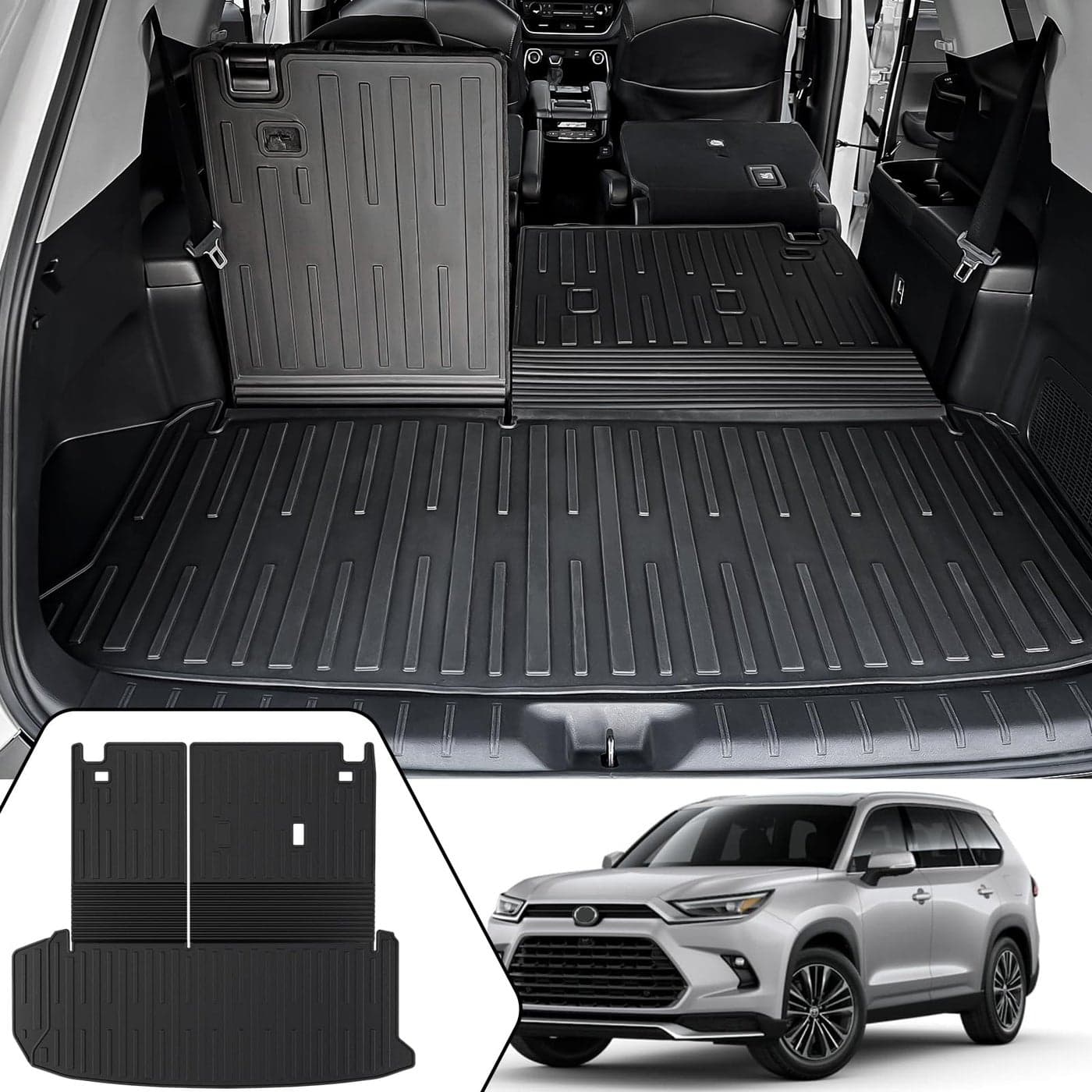 JOULARISE Cargo Mat with Backrest Mat 2in1 for 2024 2025 Toyota Grand Highlander Car Mat Accessories TPE All Weather Cargo Liner Trunk MatGrand Highlander2 in 1 Trunk Mat