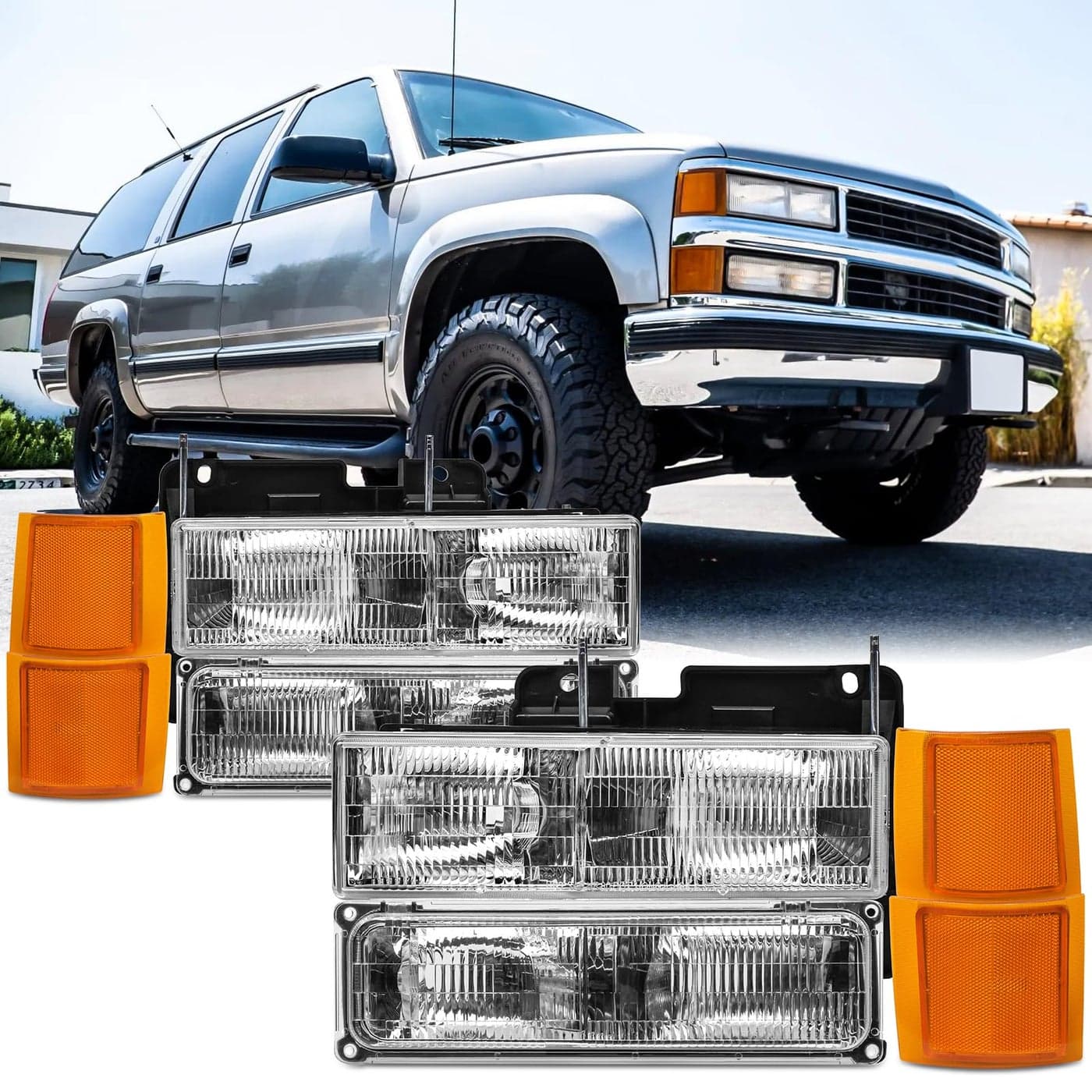 REINKO HEADLIGHTS ASSEMBLY COMPATIBLE WITH 9498 OBS CHEVY TRUCK 19941998 CHEVY SILVERADO 19921994 BLAZER9299 CHEVY SUBURBAN9500 CHEVY TAHOEONLY 2000 TAHOE LIMITEDZ71HEADLAMP FACTORY STYLE