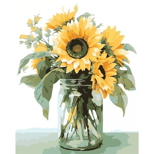 Natuyalo Paint by Numbers Kit for Adults Beginners and Kids 16 Wx20 L Canvas Pictures Drawing Acrylic Paintwork with 3 Pcs Paintbrushes Sunflowers in a Vase