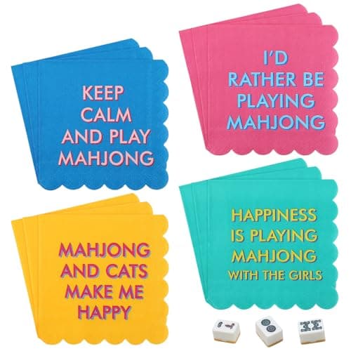 Tinlade 50pcs Mahjong Napkins 4 Colors with Funny Sayings 3-ply 10" x 10" Cocktail Napkins for Mahjong Game Nights Gatherings Themed Party Supplies Gift for Game Lovers Friends Hostess