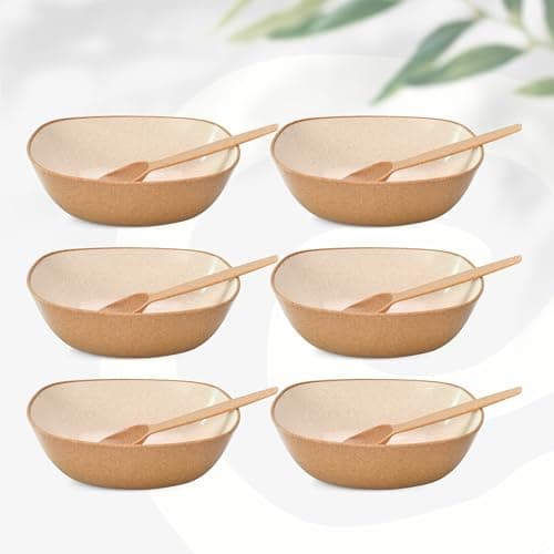 Eha Set of 6 Earth-Friendly Multipurpose Bowls for Kitchen with Spoons | 750 ml | Made with Rice Husk Biocomposite| Microwave Safe Bowl | for Hot & Cold Serving Bowl Set | Tortilla