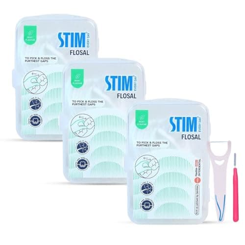 STIM Flosal – Dental Floss Pick & Toothpick | Dual-Action Oral Hygiene Tool | Right-Angle Design for Molars | Plaque & Food Remover | Dentist Recommended | Pack of 3
