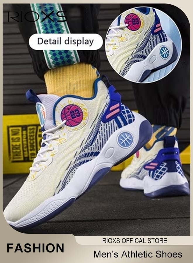 Men's Basketball Shoes, Comfort Breathable Running Shoes, Non-Slip Tennis Basketball Sneakers, Fashion Sneakers Athlesiure Shoes for Men, Lightweight Trainers for Jogging Walking Hiking, Gym Shoes for Indoor Outdoor, Mens Athletic Shoes, Style 2