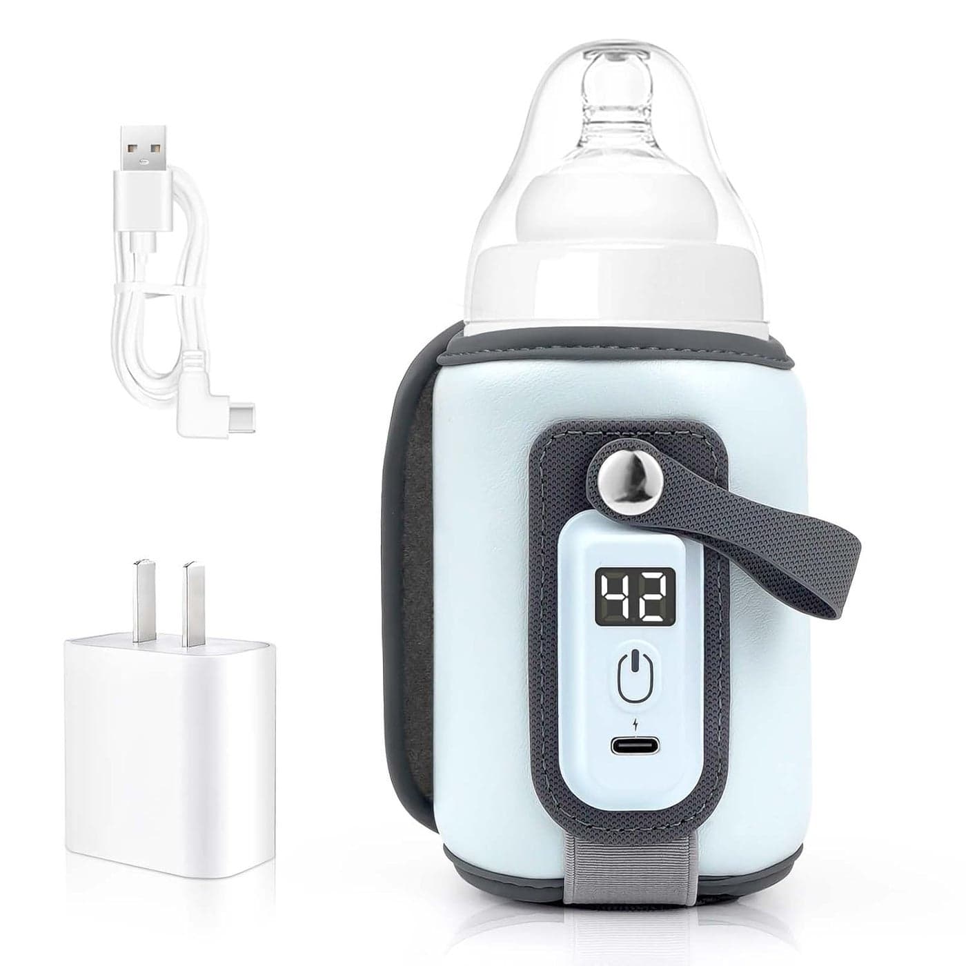 Portable Bottle Warmer Baby Milk Warmer for All Bottles Rapid Heating Accurate Temperature Control with LED Display USB Warmer Bottle Suitable for Home and Outing Blue