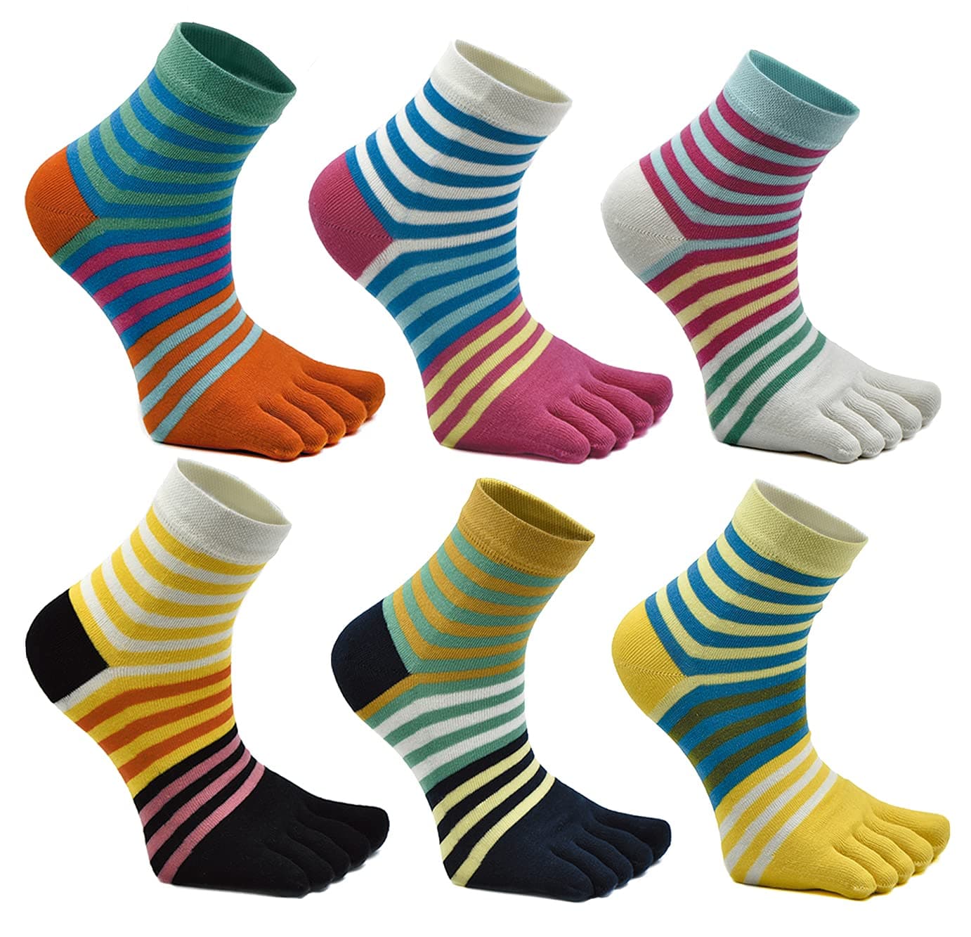 Women Toe Socks Five Finger Cotton Athletic Mesh Wicking Ankle 6 Pack Set