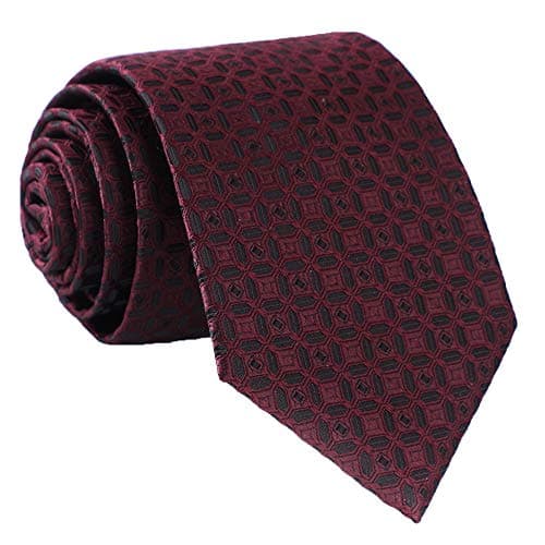 fortunatever Burgundy Men's Handmade Ties,Checkered Pattern Neckties With Black Dots(58")