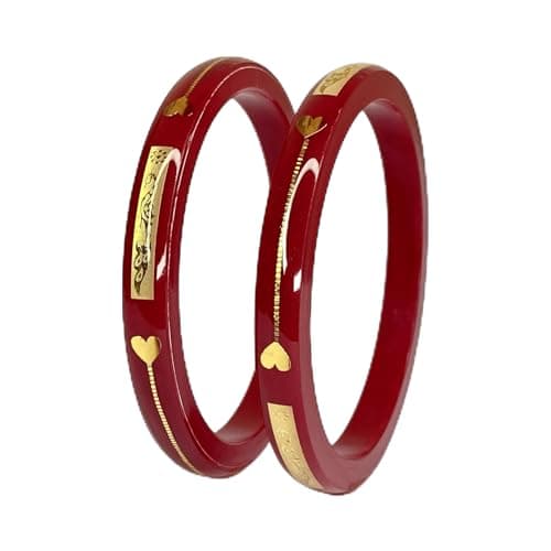 Hem Jewels by Ashok Jewellers 22kt (916) Yellow Gold Pola Bangles for Women | Handmade Wedding Chooda with Lamination, 916 Stamp and Purity Certificate (Set of 2pcs, Red)-2.8