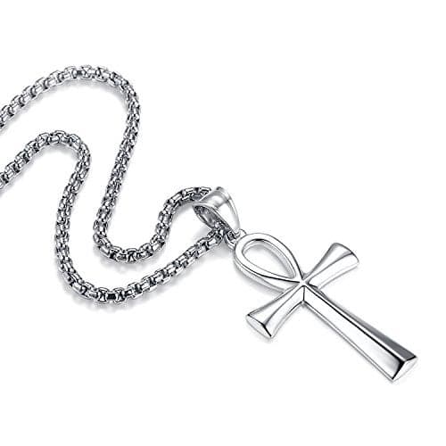 Reve Stainless Steel Coptic Ankh Cross Religious Pendant Necklace for Men Women, 20-24 Inches Chain (Silver Tone: 22'' Rolo Chain)