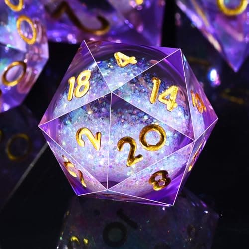 AUSTOR Liquid Core Resin DND Dice Sharp Edge Polyhedral Dice 7Die DND Dice Set Quicksand Handmade Resin Dice for Dungeons and Dragons RPG MTG Table Games Violet