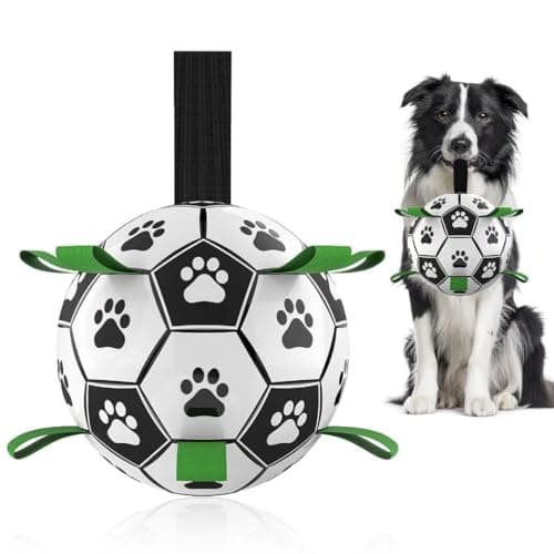 QDAN Premium Dog Toys Balls, Dog Soccer Ball with Straps, Dog Birthday Gifts, Herding Ball, Durable Balls for Small Medium Pet, Puppy Outdoor Toy, Pet Training Soccer Ball, World Cup Soccer (6 Inch)
