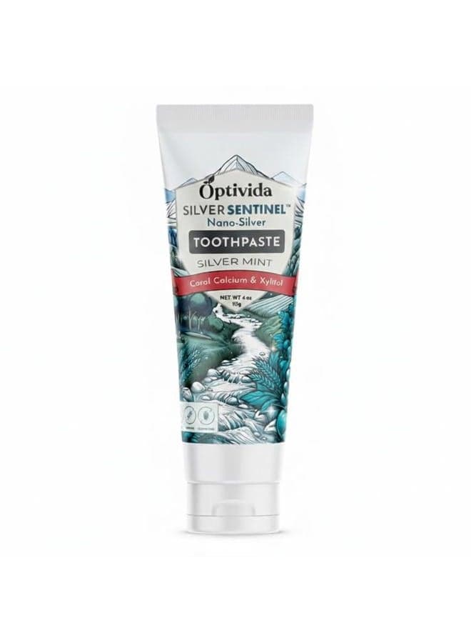Optivida- Colloidal Silver Infused Coral Toothpaste W/Calcium, Xylitol, and Peppermint Toothpaste 20 ppm Nano Proven Ingredients - Healthy Gums - Fluoride Free | Glacial Mint & Winter Mint 4 oz