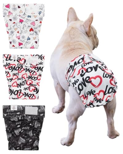 CuteBone Washable Dog Diapers Female No Tail Hole 3 Pack Reusable Doggie Period Training Pants for Docked-Tail Frenchie French Bulldog Boston Terrier Without Tail WWD03S