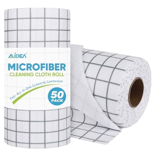 AIDEA Microfiber Cleaning Cloth Roll 50PK Microfiber Kitchen Towels Reusable Paper Towels Tear Away Cloth Lint Free Rags for House Window Cleaning Supplies 115115
