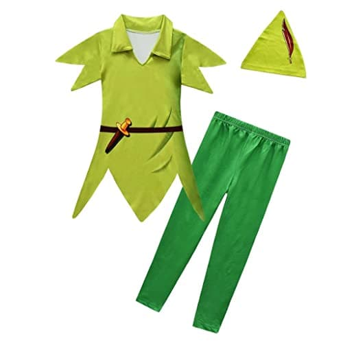 Dressy Daisy Peter Pan Costume with Hat for Little Boys Halloween Fancy Party Dress Up Outfit Set Size 7-8