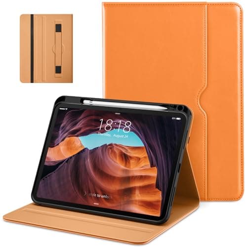 DTTO for iPad (A16) 11th Generation Case 11 Inch 2025, iPad 10th Generation Case 10.9 Inch 2022, Premium Leather Business Folio Stand Cover with Pencil Holder - Auto Wake/Sleep, Orange