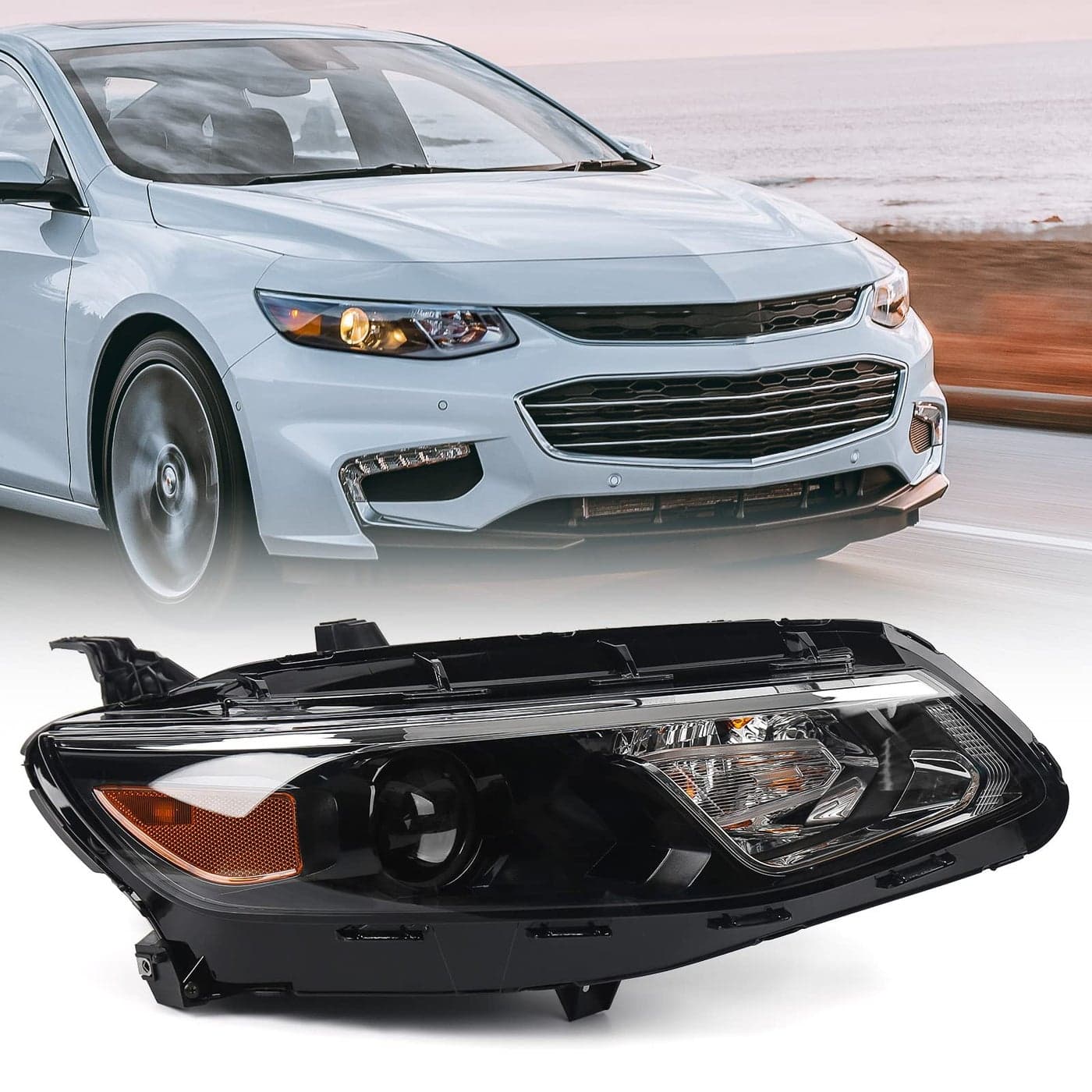 VLINCAR for Chevy Malibu Headlight Assembly 2016 2017 2018 Replacement Chevrolet Head Light Halogen Projector Headlamp Right Passenger Side 84653388