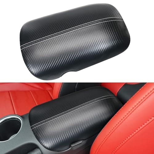 KENTUTO Console Cover for Ford Mustang Accessories 2025 2024 2015-2023 Customized Leather Center Armrest Cover Seat Storage Box Lid Pad Seat Cover (Carbon Fiber Texture)