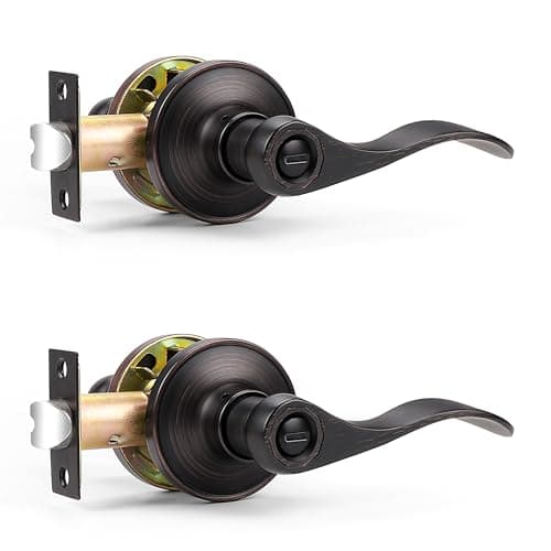 Probrico 2 Pack Oil Rubbed Bronze Privacy Door Levers - Wave Style Keyless Handles for Bed/Bathroom Interior