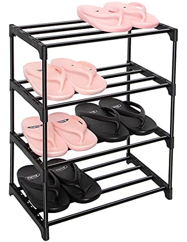 LNYZQUS Upgrade 4Tier Small Shoe Rack Metal Stackable Kids Shoe Shelf Storage Shoe Stand Organizer for Closet Entryway HallwayZapateras Organizer for ShoesBlack