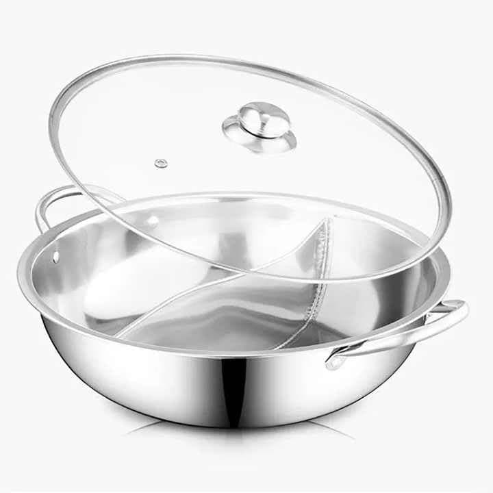 Stainless Steel Chinese Hot Pot Dual Site Household Kitchen Cookware Stainless Steel Chinese Dual Sided Pot Set for Induction Cooktop Gas Stove with lid