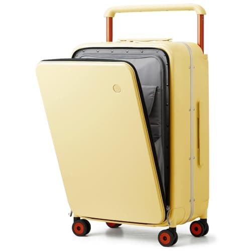 mixi Checked Luggage Wide Handle Luxury Design Rolling Travel Suitcase PC Hardside with Aluminum Frame Hollow Spinner Wheels, with Cover, 24 inch, Lark Yellow