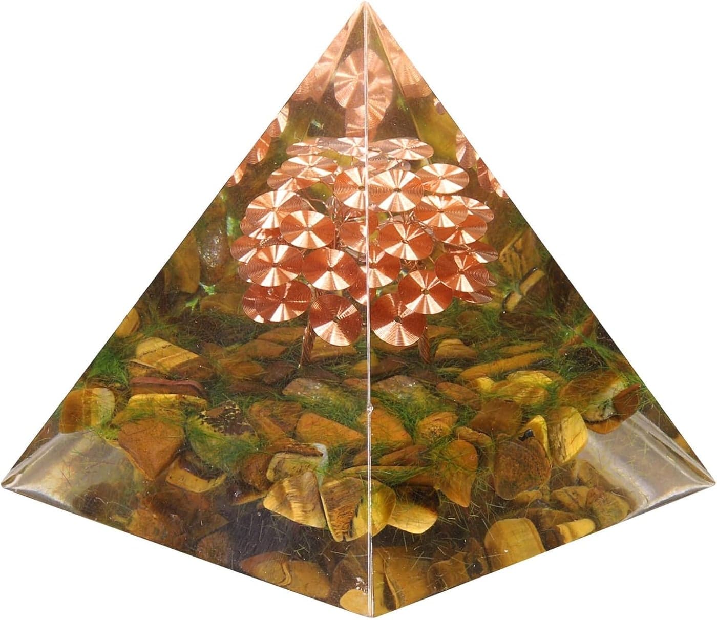 mookaitedecor Tiger's Eye Crystal Orgone Pyramid with Copper Wire Tree of Life, Healing Stones Orgonite Energy Generator for Protection Meditation Home Decor