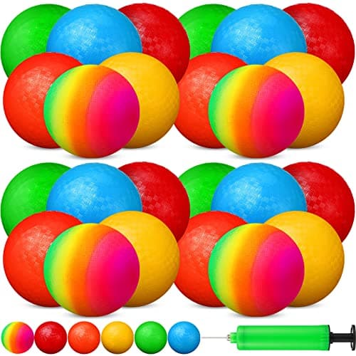 Vinsot 12 Pack 8.5 Inch Playground Balls Kickball Bulk, Bouncy Balls for Kids Inflatable Bouncing Handball with Hand Pump for Indoor Outdoor Games(Rainbow,8.5 Inch)