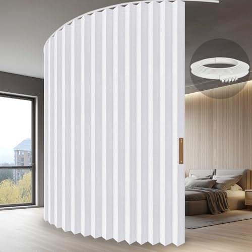 JILRON Hanging Accordion Room Divider with Track System CeilingMounted Partition Curtain Simple InstallationWhite 180 W x 96 LPack of 1