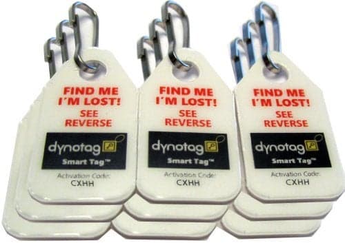 Dynotag® Web Enabled Smart Micro Zipper Tags with DynoIQ™ & Lifetime Recovery Service. 9 (3x3strip)+SnapHooks