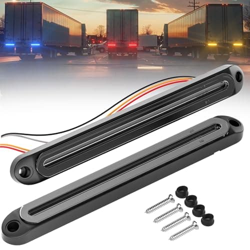 PSEQT 3 Color Trailer Tail Brake Stop Turn Signal Running LED Lights Bar Amber Red Blue Rear Identification Marker Waterproof Light Strip for Trailer Truck Pickup Offroad RV ATV UTV Bus Van, 2Pcs