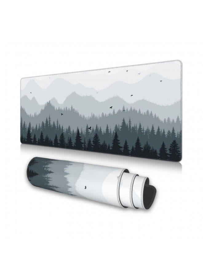 AQQA Large Mouse Pad, Full Desk XXXL Extended Gaming Mouse Mat 35" x 17", Misty Forest Design Background Mousepad Keyboard with Non-Slip Rubber Base for Gaming Office Laptop Computer, Tree