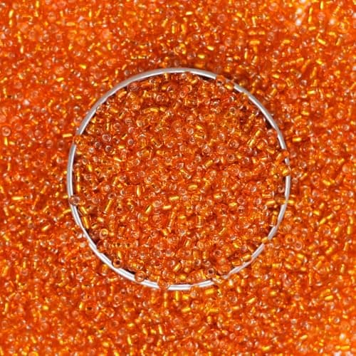 EmbroideryMaterial 10/0 Glass Seed Beads for Jewellery Making, Bracelet Making, Bead Weaving, DIY Craft, Hand Embroidery, Sewing & Garment Embellishment – Silver Lined Orange Color (2–2.5 mm, 100 g)